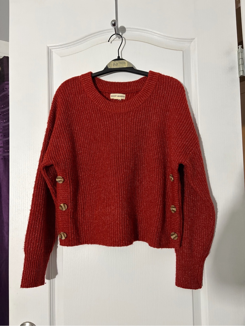 Cozy Red Knit Button-Accent Sweater Medium